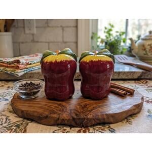 Vintage Apple Salt and Pepper Shakers Set - Ceramic Red Delicious Orchard Decor